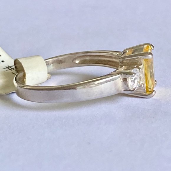 Sterling Silver Yellow Cubic Zirconia Ring Cocktail Size 9 Princess Cut 925 - Picture 4 of 10